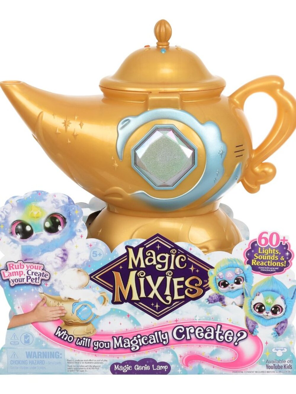 Magic Mixies Magic Genie Lamp Blue Plush Interactive Toy 60+ Lights Sounds 8"